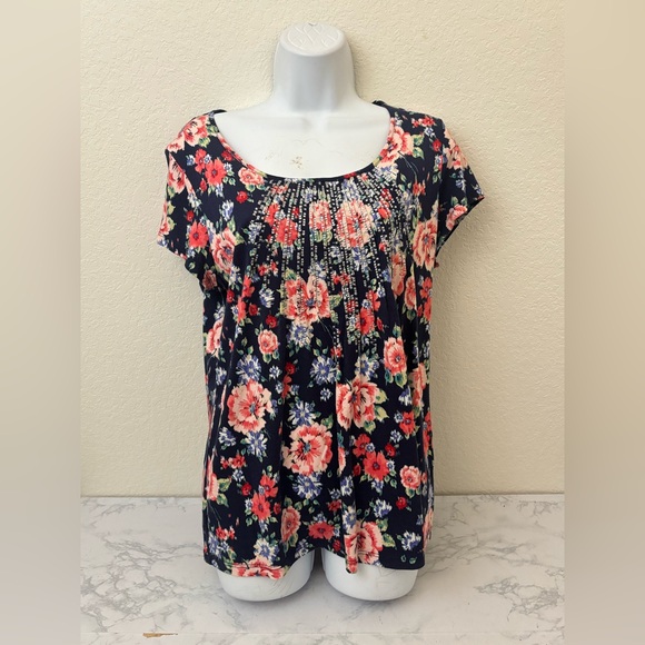 Charter Club Tops - Charter Club Womens Top Short Sleeve Blouse Size M Pullover Floral Beaded